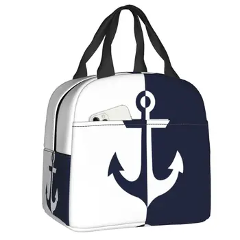 Морская белая темно-синяя сумка для ланча с якорем, герметичный термоохладитель, изолированная коробка для Бенто Для женщин, детские сумки для школьных продуктов