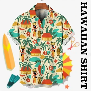 Мужская рубашка, гавайская рубашка Aloha, социальные топы, модные повседневные футболки с 3D принтом, пляжная рубашка с коротким рукавом, мужская одежда оверсайз