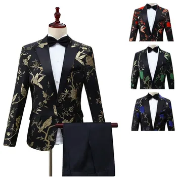 Мужские костюмы, 2 предмета, вышивка в виде дятлов, Черный лацкан с козырьком, смокинги для жениха, Деловой блейзер для шафера по индивидуальному заказу