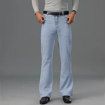 Мужские летние расклешенные джинсы, мужские дизайнерские классические джинсы с расклешенными штанинами