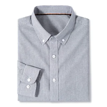 Мужские рубашки Оксфорд из чистого хлопка, высококачественные полосатые деловые повседневные рубашки из мягкой ткани, мужские рубашки обычной посадки, большой размер
