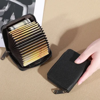 Мужской RFID-держатель для кредитных карт с блокировкой, кошелек на молнии, женский кожаный короткий кошелек
