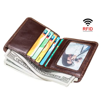 Мужской кожаный кошелек с коротким зажимом rfid card bag multi card маленький кошелек для мужчин мужской зажим для денег из воловьей кожи первого слоя тонкий кошелек