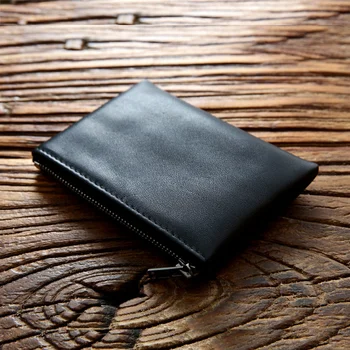 Мужской кошелек для монет из 100% натуральной коровьей кожи, мужской винтажный деловой короткий Маленький Мини-кошелек на молнии, футляр для карт, сумка-мешочек
