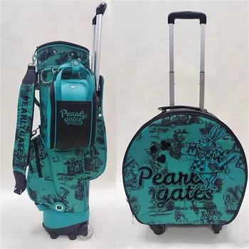 Набор больших сумок для гольфа PearlyGates сине-зеленого цвета, мужская женская тележка-кэдди, чемодан на колесиках
