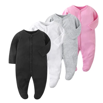Новая однотонная одежда для новорожденных, милые комбинезоны для малышей, хлопковые боди с длинными рукавами для мальчиков и девочек, наряды