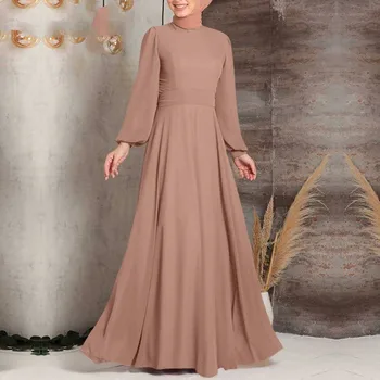 Новое платье для женщин Осень 2023 Абаи для отдыха Мусульманская одежда Однотонный Пуловер из Турции Модные Свободные мусульманские платья