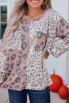Новый женский свитер 2023, осенне-зимний модный леопардовый узор, контрастная молния, Полуоткрытый капюшон