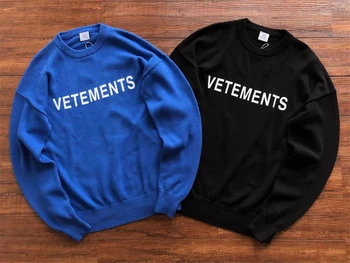 Новый стиль 
 Свитер с логотипом Vetements, мужские, женские, синие, черные свитера, трикотажные кофты VTM в стиле хип-хоп