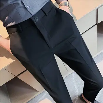 Осенью 2023 года Новые хлопчатобумажные брюки мужские в корейском стиле, модные укороченные костюмные брюки, повседневные брюки, черные брюки для мужчин