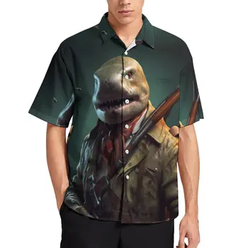 Повседневные рубашки с акулами, рубашка для отдыха с охотничьими животными, Летние Эстетичные блузки с рисунком мужчины 3XL 4XL