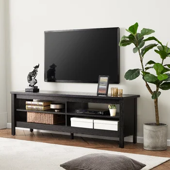 Подставка для телевизора с диагональю 65 дюймов, развлекательный центр, деревянный телевизионный столик с 4 открытыми полками для гостиной, черный, 60 дюймов