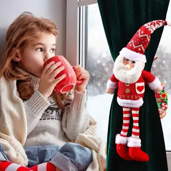 Полоски для штор с рождественским снеговиком, простая в использовании завязка для штор, Праздничная Рождественская завязка для штор, вязаная кукла с длинными ногами для дома