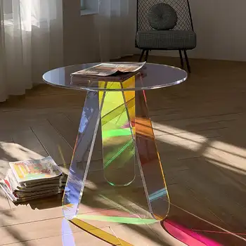 Прозрачный Акриловый приставной столик Clearic, прозрачный круглый приставной столик, современный акцентный столик, переливающийся всеми цветами радуги