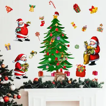 Рождественские украшения для спальни Праздничные Рождественские Наклейки на стены Санта Клаус Снежинки Домашний Декор Создайте Модную комнату у окна