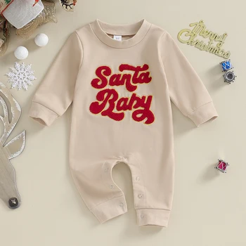 Рождественский наряд для новорожденных девочек, детский комбинезон с Санта-Клаусом, зимняя одежда большого размера с длинным рукавом