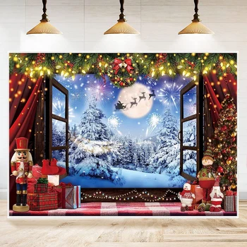 Рождественский фон для фотосъемки окон для детей, Снежный Зимний Фон для фотографий, баннер, Веселый Рождественский Семейный Домашний декор, плакат для вечеринки