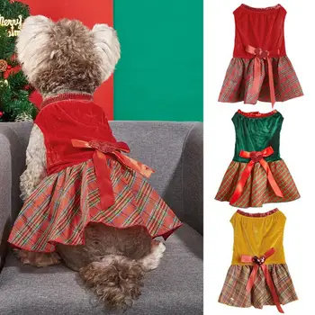 Рождественское платье для домашних животных, Моющееся Удобное украшение в виде банта, Собаки, кошки, платье без рукавов, праздничный наряд для домашних животных