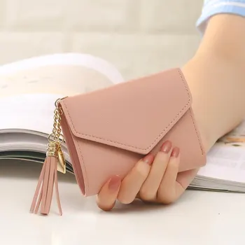 Розовый женский мини-кошелек с кисточкой, держатель для карт, модный кошелек для монет для женщин, праздничный подарок-сюрприз