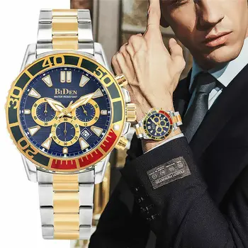 Роскошные Мужские кварцевые часы BIDEN в новом стиле, деловые наручные часы с хронографом на ремешке из нержавеющей стали, приятный Рождественский подарок