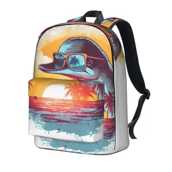 Рюкзак с дельфином, ретро-животные на закате, солнцезащитные очки, спортивные рюкзаки, студенческие дизайнерские Мягкие школьные сумки, повседневный рюкзак