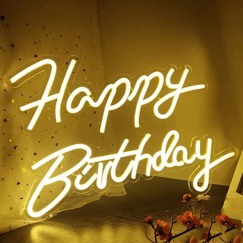 С Днем Рождения светодиодная неоновая вывеска Фон для вечеринки в честь дня рождения Украшение стены Украшение дома атмосферная лампа USB лампа с буквами