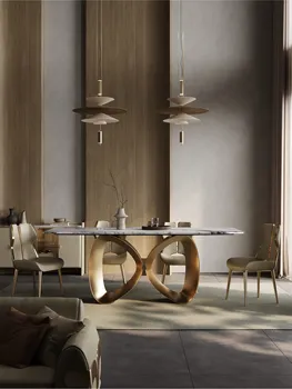 Светлый мраморный длинный обеденный стол в роскошном стиле, современный простой ресторан, прямоугольный обеденный стол для дома, обеденный стол