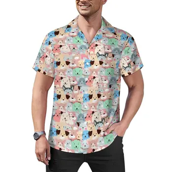 Свободная рубашка с принтом собаки, мужские пляжные повседневные рубашки с яркими животными, Летние винтажные блузки оверсайз с коротким рукавом и принтом