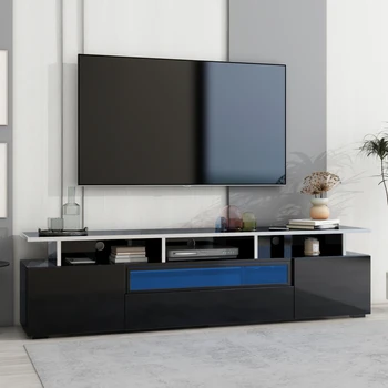 Современная подставка для телевизора с открывающимися дверцами, стильный шкаф для телевизора со светодиодной подсветкой, меняющей цвет, для гостиной, черный