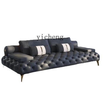 Сочетание итальянского минимализма XL с легким роскошным кожаным диваном, Американская пряжка с прямым рядом