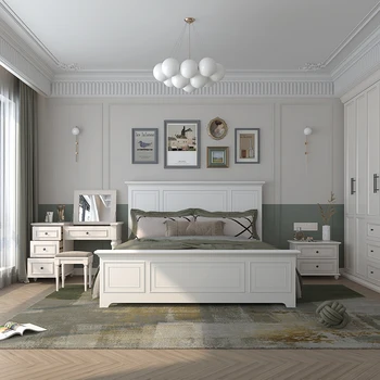 Спальный гарнитур кровать из массива дерева деревянная двуспальная кровать queen-size современная спальня