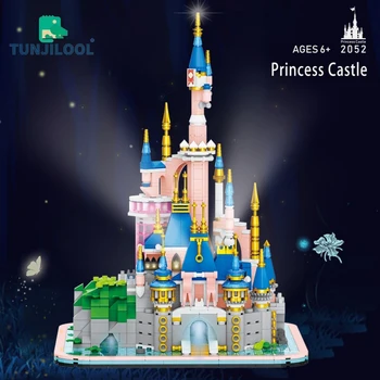 Строительные блоки замка принцессы, Розовый замок, церковь, Алмазные блоки, вид на улицу, Сказочные кирпичи, игрушки, подарки для детей и девочек