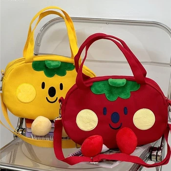 Студенческая сумка-тоут в японском стиле, милые мультяшные сумки-мессенджеры с помидорами для женщин, холщовая сумка через плечо, кошельки и сумочки