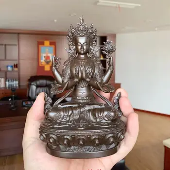 Тибет Непал Высококачественная Изысканная статуя Будды Четырехрукая богиня Гуаньинь Тара медная статуя будды Семейный экзорцизм Благословляет безопасность