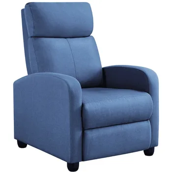 Тканевое кресло-качалка Easyfashion для кинотеатра с откидной спинкой и подставкой для ног, светло-голубой