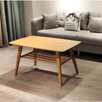 Чайный столик японский простой журнальный столик бытовой бамбуковый приставной столик Двухслойная конструкция Мебель для гостиной с закругленными углами