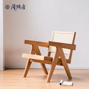 Чандигарх Пижамный стул из массива дерева, ротанг, Балконное кресло для отдыха, стул со спинкой из ротанга, Средневековая мебель Ваби-Саби