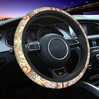 Чехол на руль автомобиля с рисунком Пейсли, Геометрическая Цветочная текстура, Универсальный 14,5-Дюймовый Протектор рулевого колеса для седана