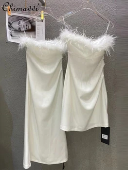 Элегантное сексуальное платье-труба для светской львицы, Роскошное платье с перьями на груди, платье 
